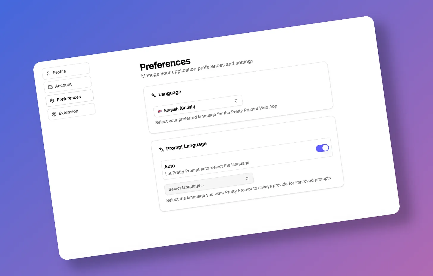 Pretty Prompt 0.0.69 - New Language Preferences: You can now change the whole App language with 1 button! New updates focused on language control and a refreshed Library experience. Also... we just [crossed 200,000 prompts](https://prettypromptai.substack.com/p/just-launched-new-language-preferences)!