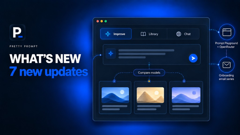 Pretty Prompt 1.37.0 - Jev AI, OpenRouter, DeepSeek, and Onboarding email series: Pretty Prompt now routes prompts with Jev AI for each use case. Prompt Playground includes OpenRouter, DeepSeek works in the Chrome extension, and you can send a finished prompt straight to Compare Models to see which model works best.